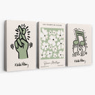 Set of 3 Keith Haring meets Matisse in Green Canvas Prints | Artze Wall Art