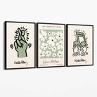 Set of 3 Keith Haring meets Matisse in Green Canvas Prints with Black Float Frame
