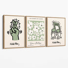 Set of 3 Keith Haring meets Matisse in Green Canvas Prints with Oak Float Frame