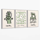 Set of 3 Keith Haring meets Matisse in Green Canvas Prints with White Float Frame