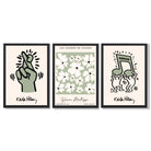 Set of 3 Keith Haring meets Matisse in Green Framed Wall Art with Black Wooden Frames