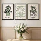 Set of 3 Keith Haring meets Matisse in Green Framed Wall Art with Black Wooden Frames