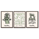 Set of 3 Keith Haring meets Matisse in Green Framed Wall Art with Dark Wood Frames