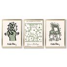 Set of 3 Keith Haring meets Matisse in Green Framed Wall Art with Gold Wood Frames