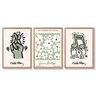 Set of 3 Keith Haring meets Matisse in Green Framed Wall Art with Light Oak Frames