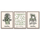 Set of 3 Keith Haring meets Matisse in Green Framed Wall Art with Light Walnut Frames