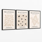 Set of 3 Matisse Floral Neutral Beige Canvas Prints with Black Float Frame