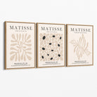 Set of 3 Matisse Floral Neutral Beige Canvas Prints with Oak Float Frame