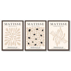 Set of 3 Matisse Floral Neutral Beige Framed Wall Art with Dark Wood Frames
