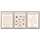 Set of 3 Matisse Floral Neutral Beige Framed Wall Art with Light Walnut Frames