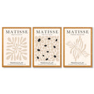 Set of 3 Matisse Floral Neutral Beige Framed Wall Art with Oak Wooden Frames