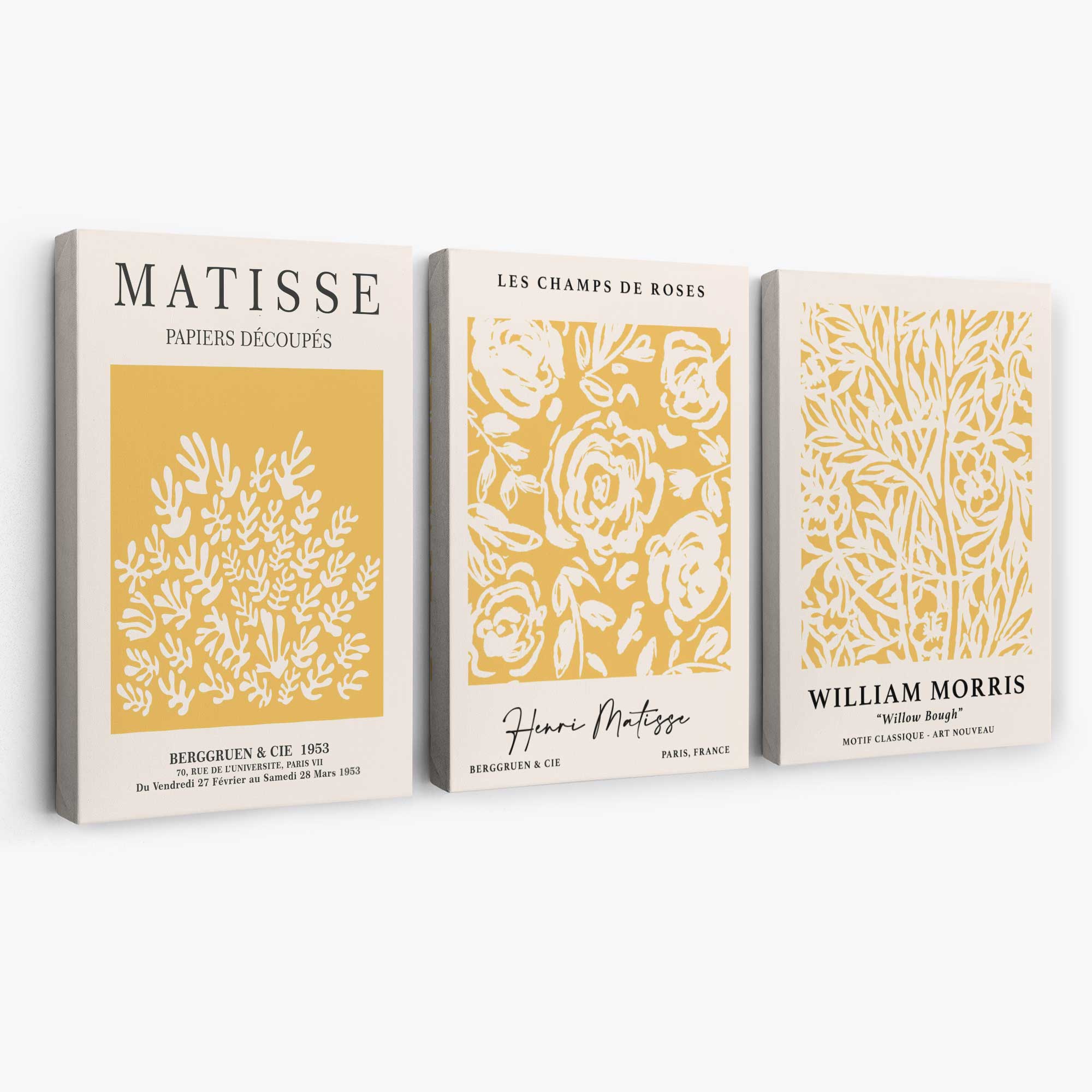 Set of 3 Matisse & William Morris Floral in Yellow Canvas Prints | Artze Wall Art