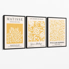 Set of 3 Matisse & William Morris Floral in Yellow Canvas Prints with Black Float Frame