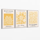 Set of 3 Matisse & William Morris Floral in Yellow Canvas Prints with White Float Frame