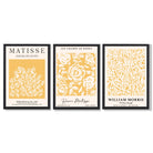 Set of 3 Matisse & William Morris Floral in Yellow Framed Wall Art with Black Wooden Frames