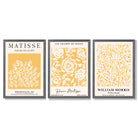 Set of 3 Matisse & William Morris Floral in Yellow Framed Wall Art with Dark Grey Wooden Frames