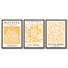 Set of 3 Matisse & William Morris Floral in Yellow Framed Wall Art with Dark Wood Frames