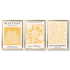 Set of 3 Matisse & William Morris Floral in Yellow Framed Wall Art with Gold Wood Frames