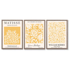 Set of 3 Matisse & William Morris Floral in Yellow Framed Wall Art with Light Walnut Frames
