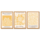 Set of 3 Matisse & William Morris Floral in Yellow Framed Wall Art with Oak Wooden Frames