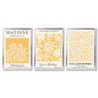 Set of 3 Matisse & William Morris Floral in Yellow Framed Wall Art with Silver Wood Frames