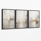 Set of 3 Minimal Abstract Neutral Greige Canvas Prints with Black Float Frame