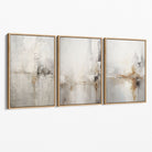Set of 3 Minimal Abstract Neutral Greige Canvas Prints with Oak Float Frame