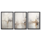 Set of 3 Minimal Abstract Neutral Greige Framed Wall Art with Black Wooden Frames