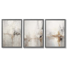 Set of 3 Minimal Abstract Neutral Greige Framed Wall Art with Dark Grey Wooden Frames