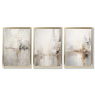 Set of 3 Minimal Abstract Neutral Greige Framed Wall Art with Gold Wood Frames