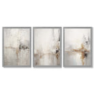 Set of 3 Minimal Abstract Neutral Greige Framed Wall Art with Light Grey Wooden Frames