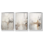 Set of 3 Minimal Abstract Neutral Greige Framed Wall Art with Silver Wood Frames