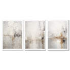 Set of 3 Minimal Abstract Neutral Greige Framed Wall Art with White Wooden Frames