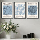 Set of 3 Minimal Matisse and Picasso Light Blue Nature Themed Art Prints in Black Frames | Artze UK