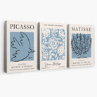 Set of 3 Minimal Picasso,Matisse Light Blue Nature Themed Canvas Prints | Artze Wall Art