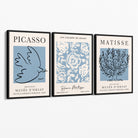 Set of 3 Minimal Picasso,Matisse Light Blue Nature Themed Canvas Prints with Black Float Frame