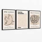 Set of 3 Picasso,Matisse and Yayoi Kusama Neutral Beige Canvas Prints with Black Float Frame