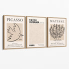 Set of 3 Picasso,Matisse and Yayoi Kusama Neutral Beige Canvas Prints with Oak Float Frame