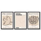 Set of 3 Picasso,Matisse and Yayoi Kusama Neutral Beige Framed Wall Art with Black Wooden Frames