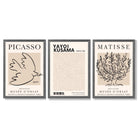Set of 3 Picasso,Matisse and Yayoi Kusama Neutral Beige Framed Wall Art with Dark Grey Wooden Frames