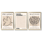 Set of 3 Picasso,Matisse and Yayoi Kusama Neutral Beige Framed Wall Art with Gold Wood Frames