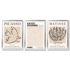 Set of 3 Picasso,Matisse and Yayoi Kusama Neutral Beige Framed Wall Art with Silver Wood Frames