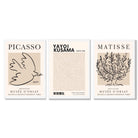 Set of 3 Picasso,Matisse and Yayoi Kusama Neutral Beige Framed Wall Art with White Wooden Frames