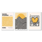 Set of 3 Yayoi Kusama, Bauhaus Yellow Framed Wall Art with White Wooden Frames