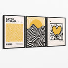 Set of 3 Yayoi Kusama, Keith Haring Yellow Canvas Prints with Black Float Frame