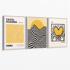 Set of 3 Yayoi Kusama, Keith Haring Yellow Canvas Prints with White Float Frame