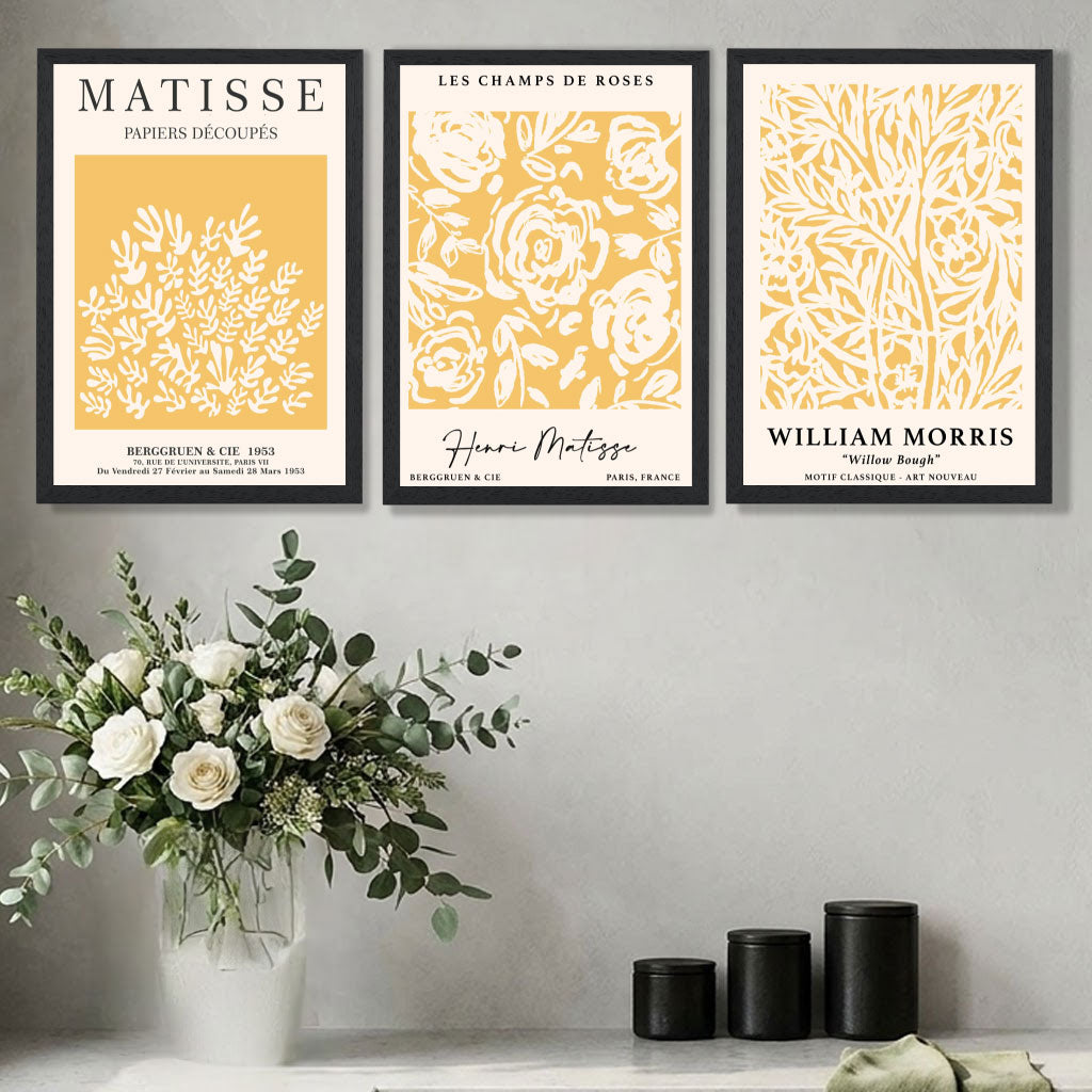 Stylish Decor with a Set of 3 Yellow Matisse & William Morris Floral in  Art Prints in Black Frames | Artze UK