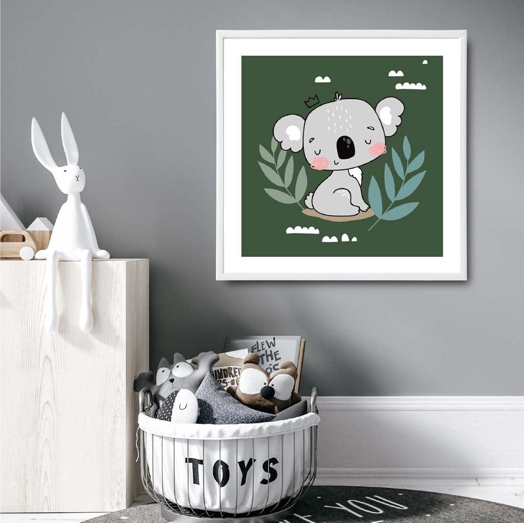 Cute Koala Poster on Dark Green Jungle Kids Wall Art