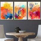Abstract Colourful Orange Pink Red Set of 3 Wall Art Prints