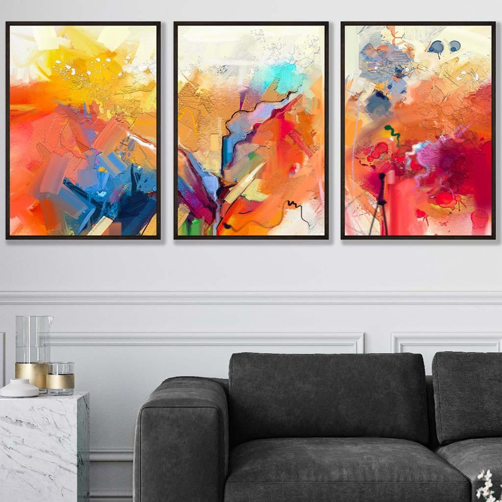 Abstract Colourful Orange Pink Red Set of 3 Wall Art Prints